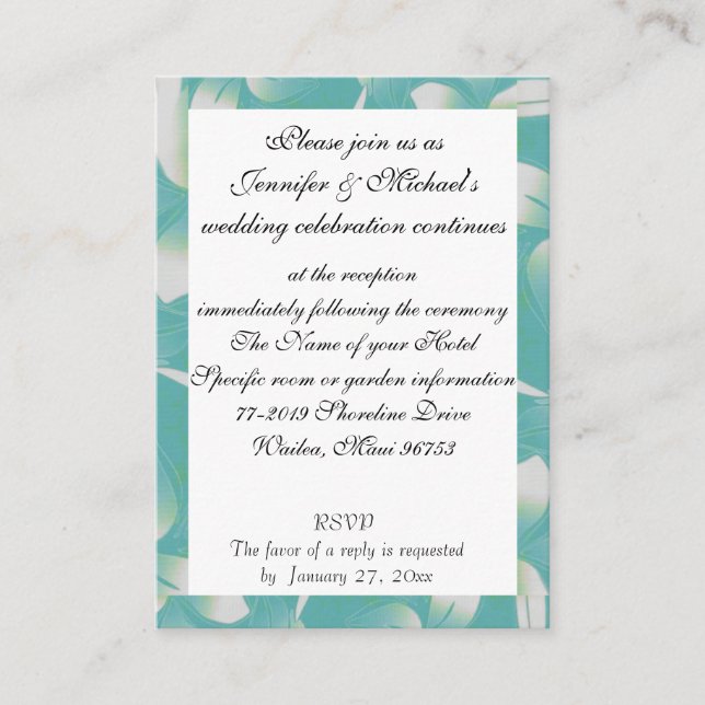 Hawaii Wedding Reception Enclosure Turquoise Flora Card (Front)