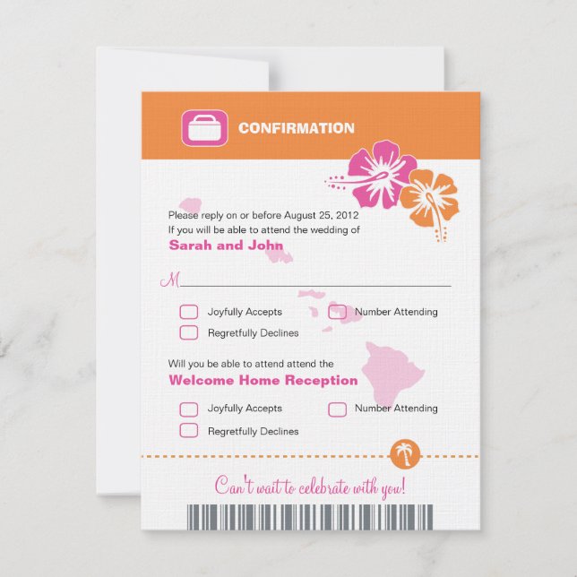 Hawaii Wedding RSVP Confirmation Boarding Pass (Front)