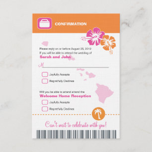 Hawaii Wedding RSVP Confirmation Boarding Pass Invitation