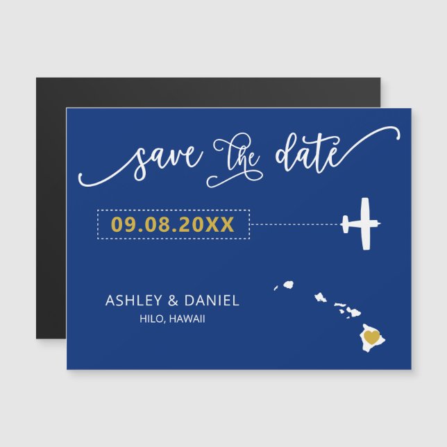 Hawaii Wedding Save the Date Card, Map Magnetic Invitation (Front/Back)