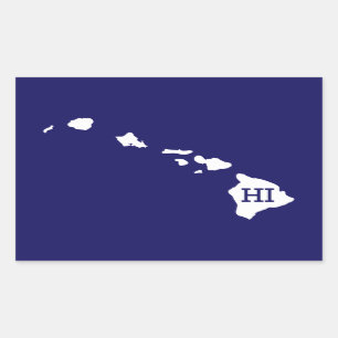 Hawaii White State Map HI Rectangle Stickers