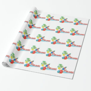 Hawaii with Palms, Flowers and Surfboard Wrapping Paper