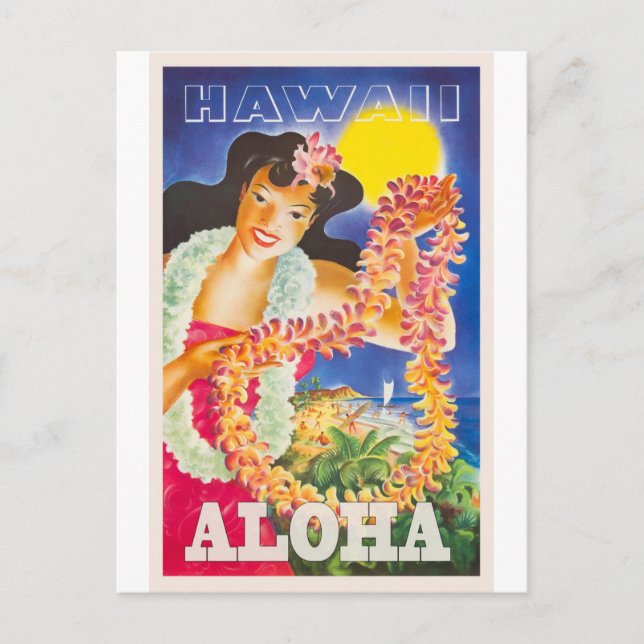 Hawaii Woman Flower Vintage Travel Postcard (Front)