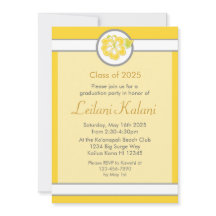 Hawaii yellow theme hibiscus graduation invitation
