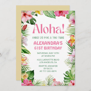 Hawaiian 61st birthday invitation Tropical Floral
