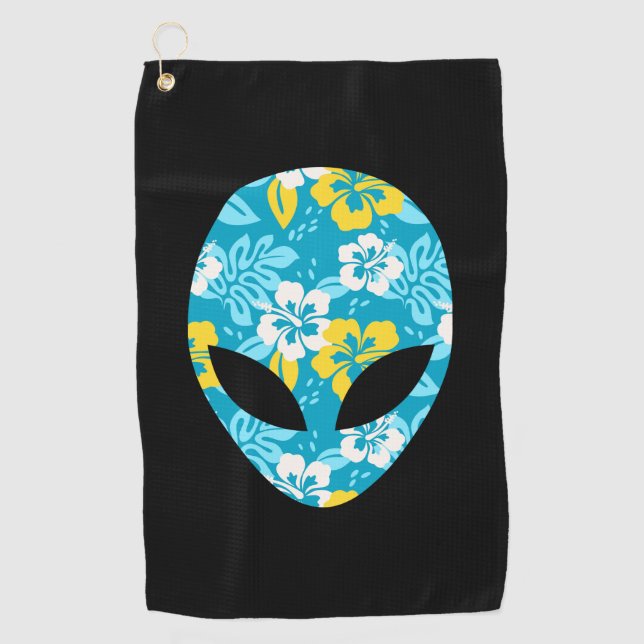 Hawaiian Alien Head - Funny Alien Golf Towel (Front)