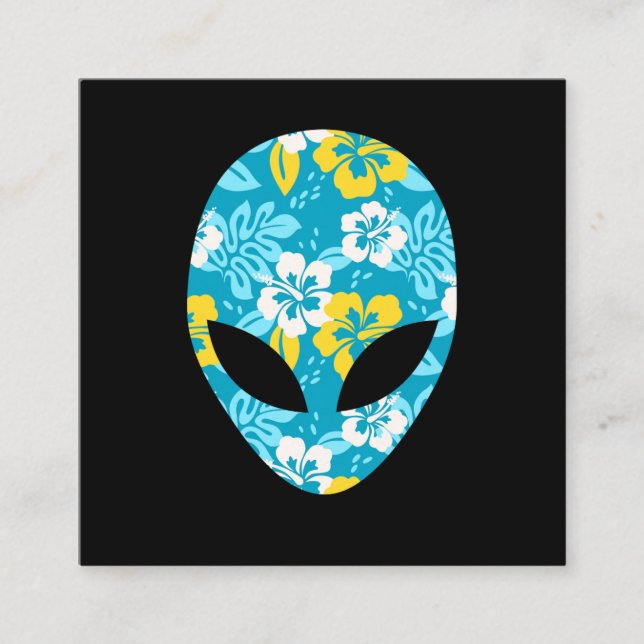 Hawaiian Alien Head - Funny Alien Square Business Card (Front)