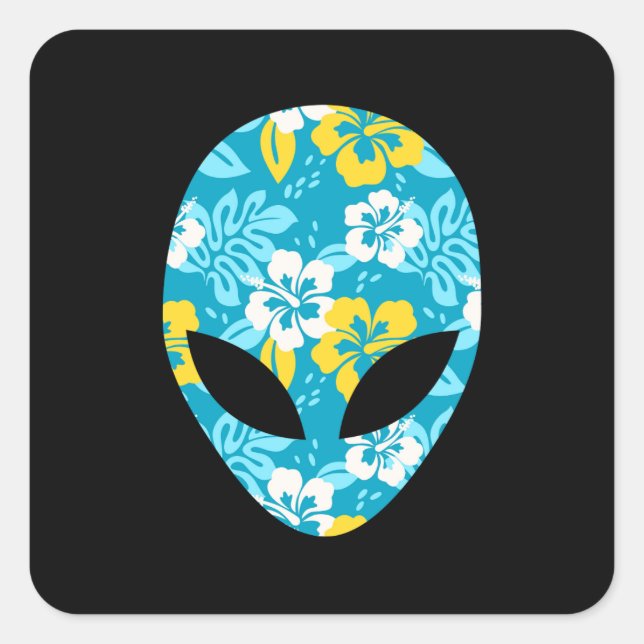 Hawaiian Alien Head - Funny Alien Square Sticker (Front)