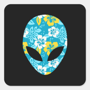 Hawaiian Alien Head - Funny Alien Square Sticker