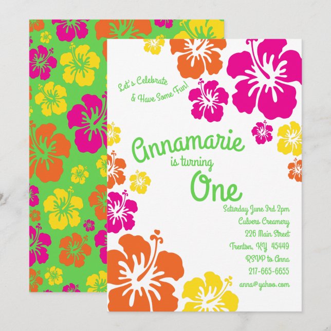 Hawaiian Aloha 1st Birthday Cute Invitations (Front/Back)