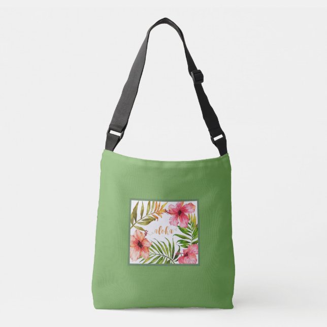 Hawaiian aloha green or brown crossbody bag (Front)