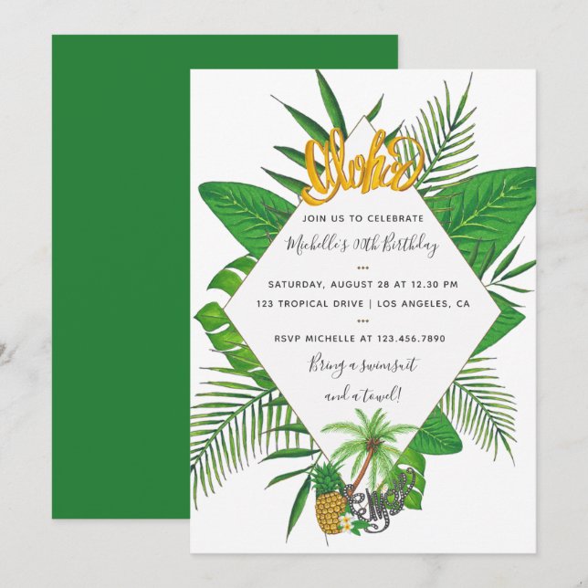 Hawaiian Aloha Luau Birthday Party Invitation (Front/Back)