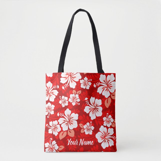 Hawaiian Aloha Shirt Pattern — Red Tote Bag (Front)
