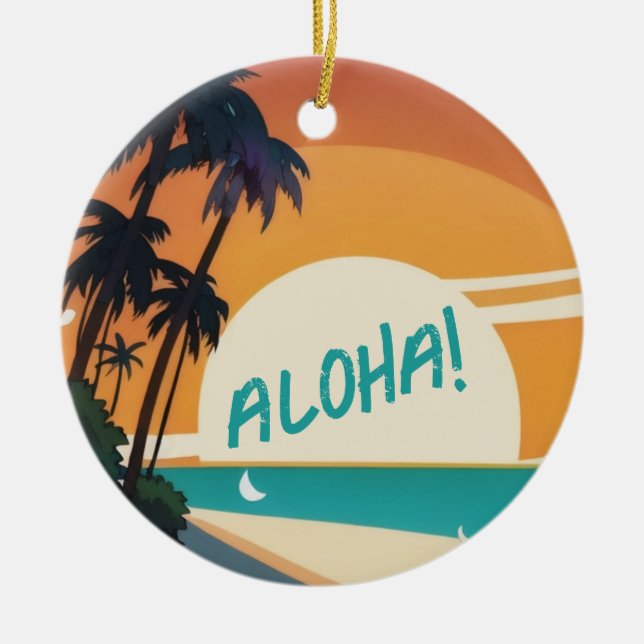 Hawaiian/Aloha/Tropical/beach Ceramic Tree Decoration (Front)