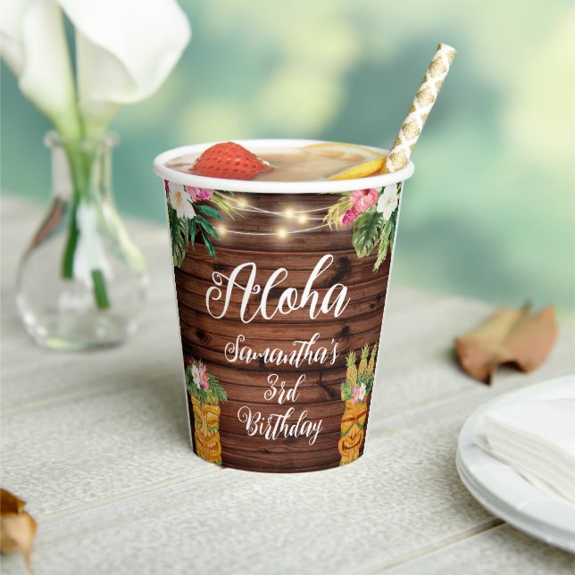 Hawaiian Aloha Tropical Birthday Luau Party Paper Cups (Insitu)