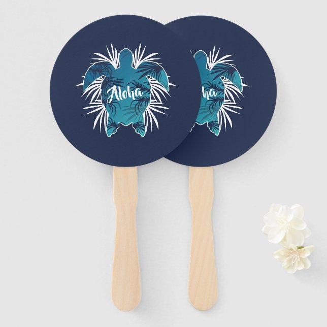 Hawaiian. Aloha. Tropical. Turtle. Hand Fan (Front and Back)