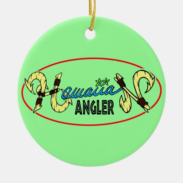 Hawaiian Angler Ceramic Tree Decoration (Front)