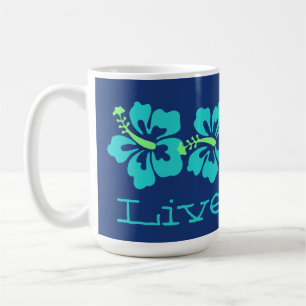 Hawaiian Aqua Hibiscus "Live Pono" Surfer Retro Coffee Mug