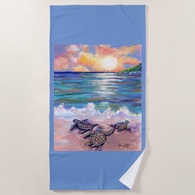 Hawaiian Baby Sea Turtles at the Beach Towel (Front)