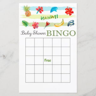 Hawaiian baby shower bingo card
