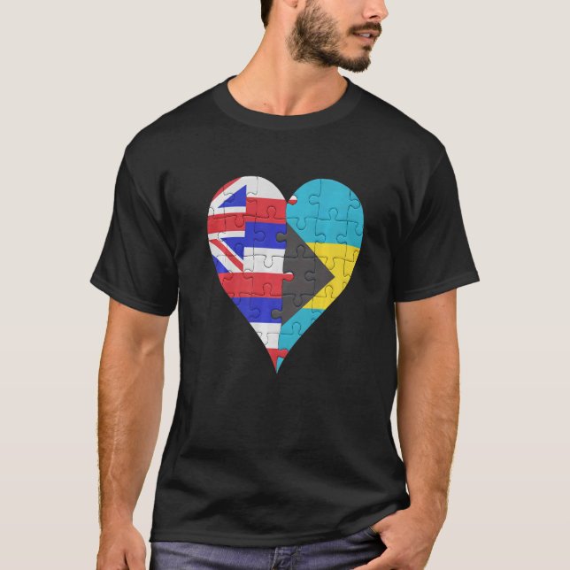 Hawaiian Bahamian Flag Heart T-Shirt (Front)