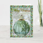 Hawaiian Beach Christmas Card<br><div class="desc">A perfect card for tropical enthusiasts. Recipients will certainly enjoy this beautiful beach scene magnified within an ornament. The garland trim enhances the perfect Hawaiian beach! Customise the card by removing the inside text and adding your own or just add your signatures and your done. Happy Holidays!</div>