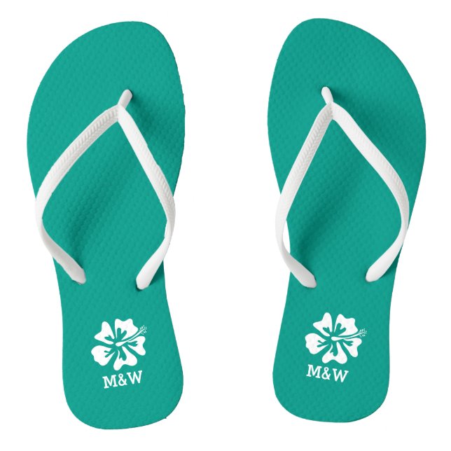 Hawaiian beach flower monogram wedding flip flops (Footbed)