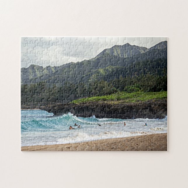 Hawaiian Beach Oahu Surfers Travel Photo Jigsaw Puzzle (Horizontal)