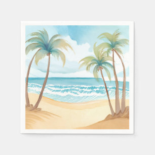 Hawaiian Beach   Palm Tree Tropical Watercolor Napkin