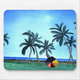 Hawaiian Beach Park & Palm Trees Painting Mouse Mat