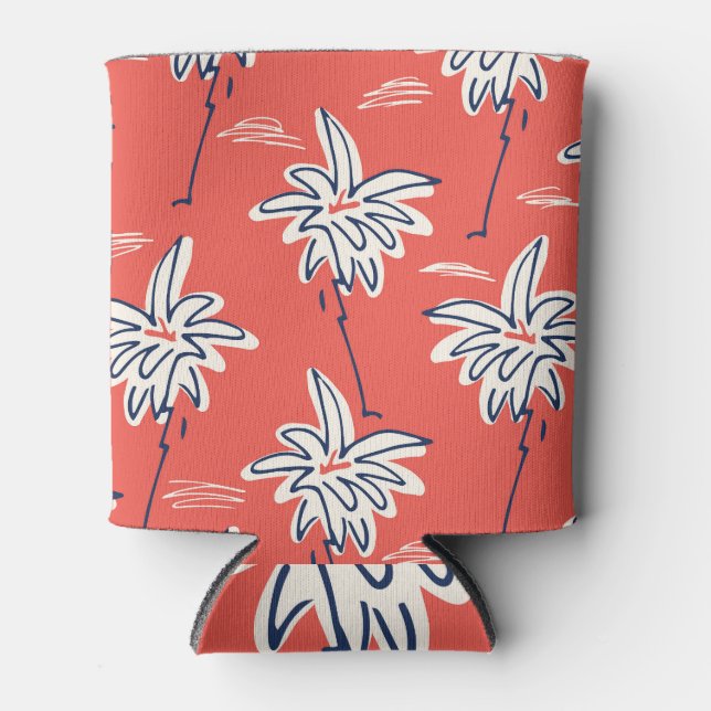 Hawaiian beach shirt, doodle palm pattern. can cooler (Front)