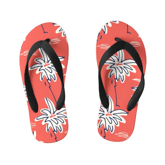 Hawaiian beach shirt, doodle palm pattern. kid's flip flops (Footbed)