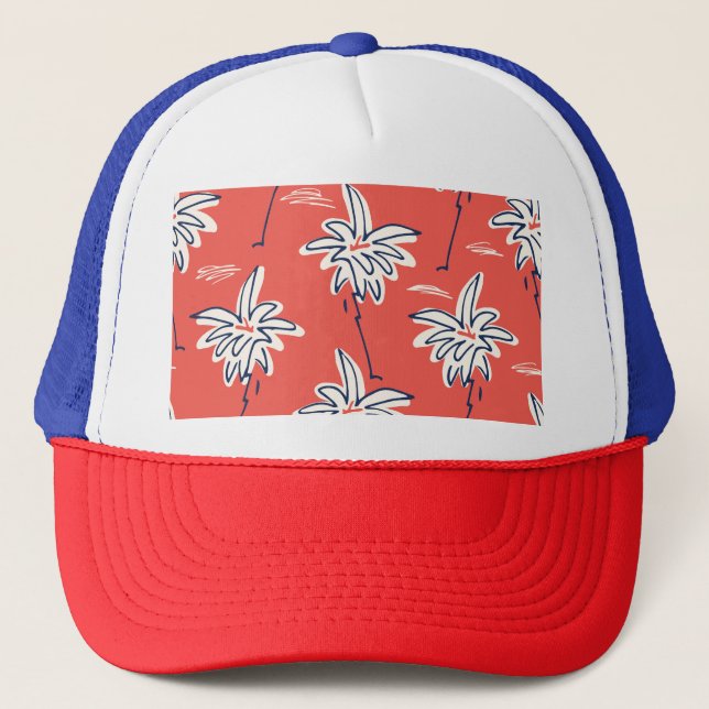 Hawaiian beach shirt, doodle palm pattern. trucker hat (Front)