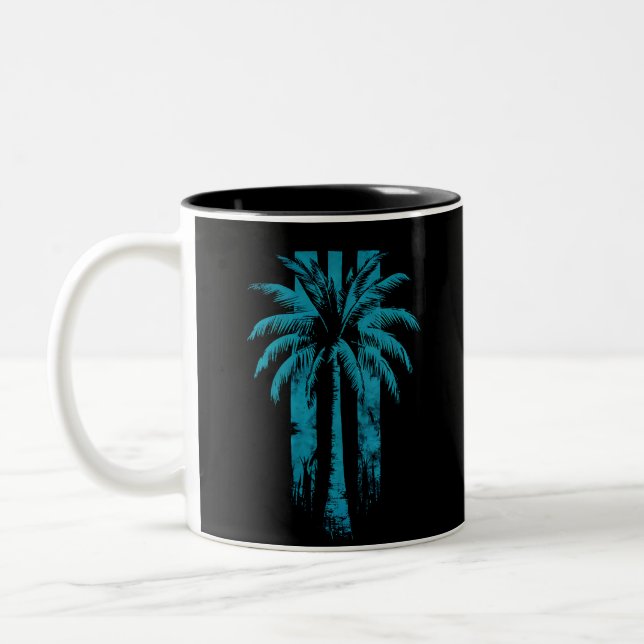 Hawaiian Beach Summer Tropical Vacation Palm Tree Two-Tone Coffee Mug (Left)