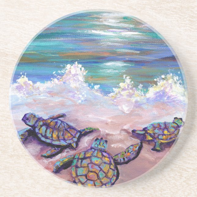 Hawaiian Beach with Baby Sea Turtles Coaster (Front)