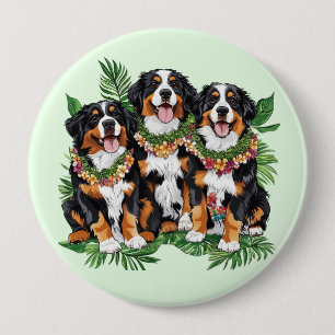 Hawaiian Bernese Mountain Dogs Flower Lei 10 Cm Round Badge