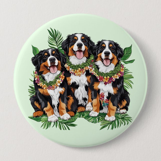 Hawaiian Bernese Mountain Dogs Flower Lei 10 Cm Round Badge (Front)