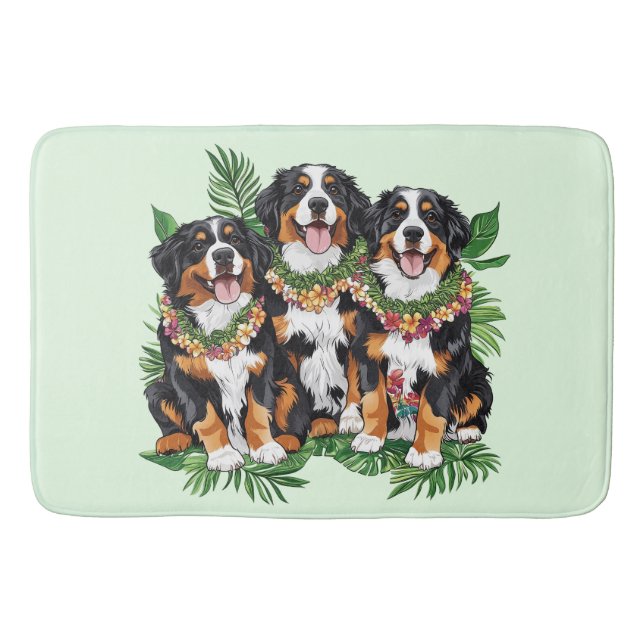 Hawaiian Bernese Mountain Dogs Flower Lei Bath Mat (Front)