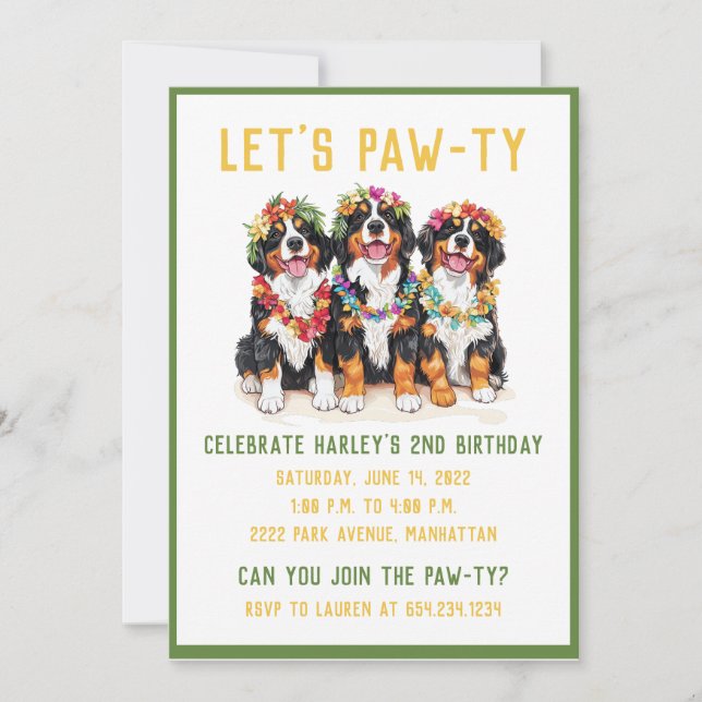 Hawaiian Bernese Mountain Dogs Flower Lei Invitation (Front)