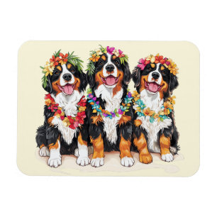 Hawaiian Bernese Mountain Dogs Flower Lei Magnet