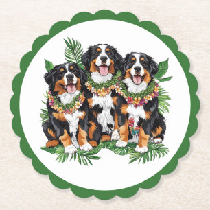 Hawaiian Bernese Mountain Dogs Flower Lei Paper Coaster