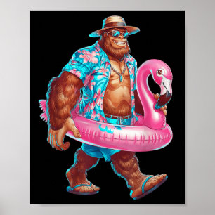 Hawaiian Bigfoot Sasquatch Pink Flamingo Pool Part Poster