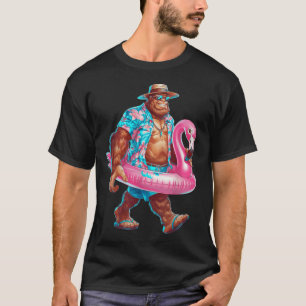 Hawaiian Bigfoot Sasquatch Pink Flamingo Pool Part T-Shirt
