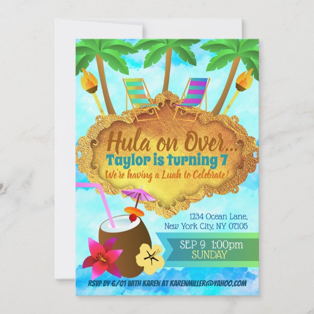 Hawaiian Birthday Invitations (Front)