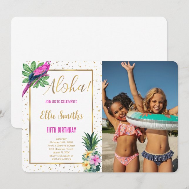 Hawaiian Birthday Photo Invitation (Front/Back)