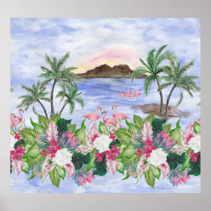 Hawaiian Bliss: Tropical Watercolor Pattern Poster
