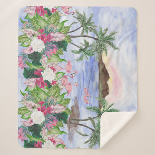 Hawaiian Bliss: Tropical Watercolor Pattern Sherpa Blanket