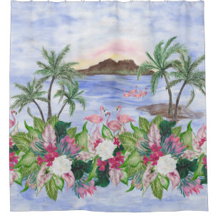 Hawaiian Bliss: Tropical Watercolor Pattern Shower Curtain