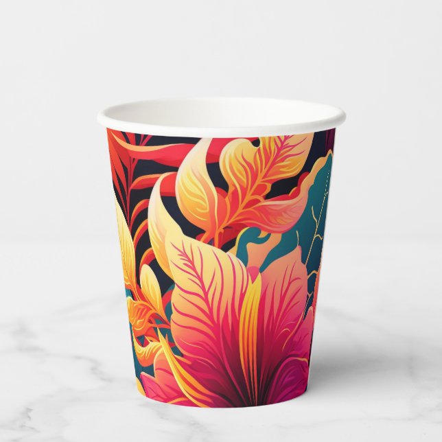 Hawaiian blossom bright floral tropical pattern paper cups (Back)