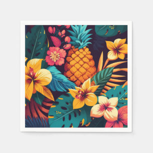 Hawaiian blossom tropical floral pineapple pattern napkin